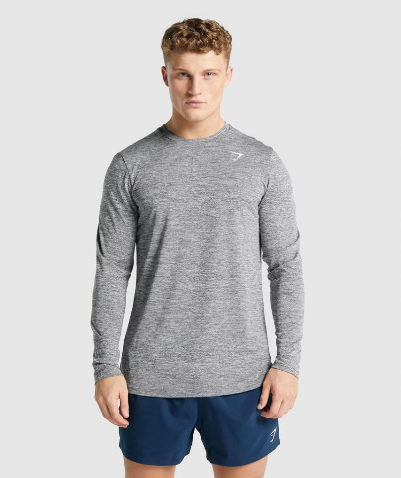 Men\'s Gymshark Arrival Marl Long Sleeve T-Shirts Grey | NZ 4FGRJK